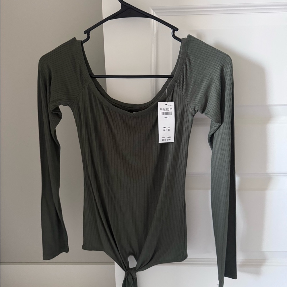 Hollister Green Fitted Tie Front Bodysuit